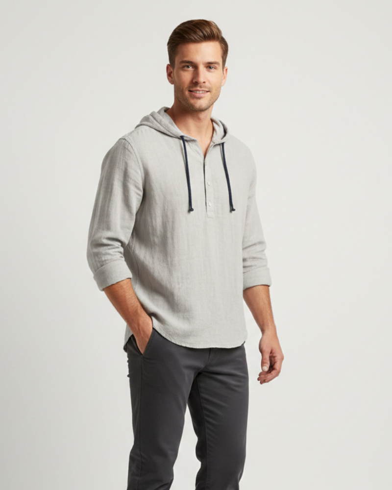 Noé férfi lenvászon kapucnis ing – 100% természetes, légáteresztő és korszerű stílusú