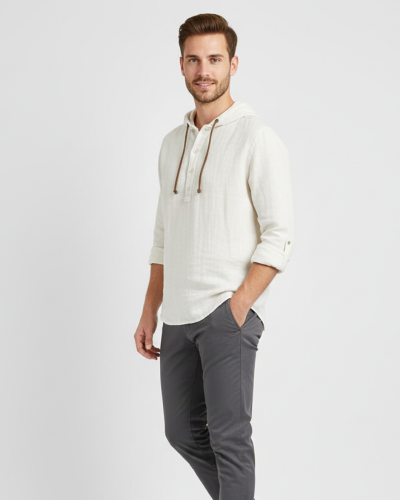 Noé Camicia da Uomo in Lino con Cappuccio – 100% Naturale, Traspirante e Stile Moderno