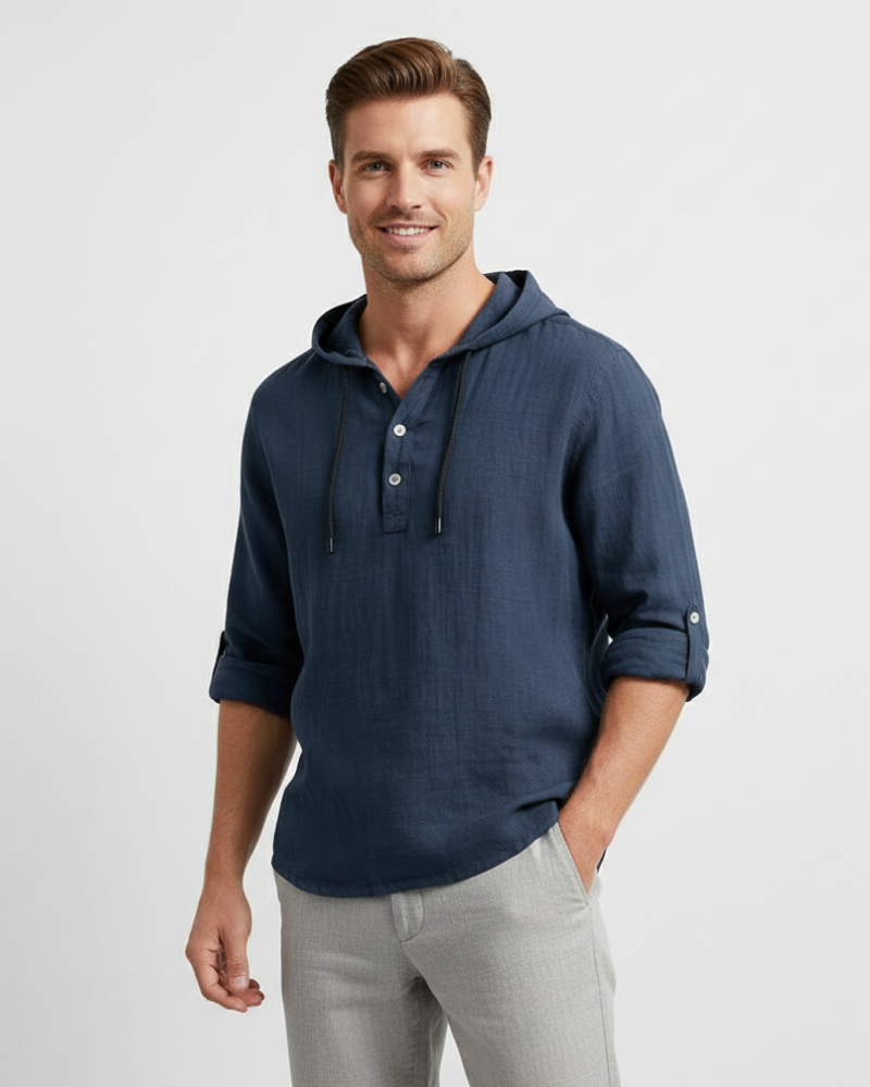 Noé Camicia da Uomo in Lino con Cappuccio – 100% Naturale, Traspirante e Stile Moderno