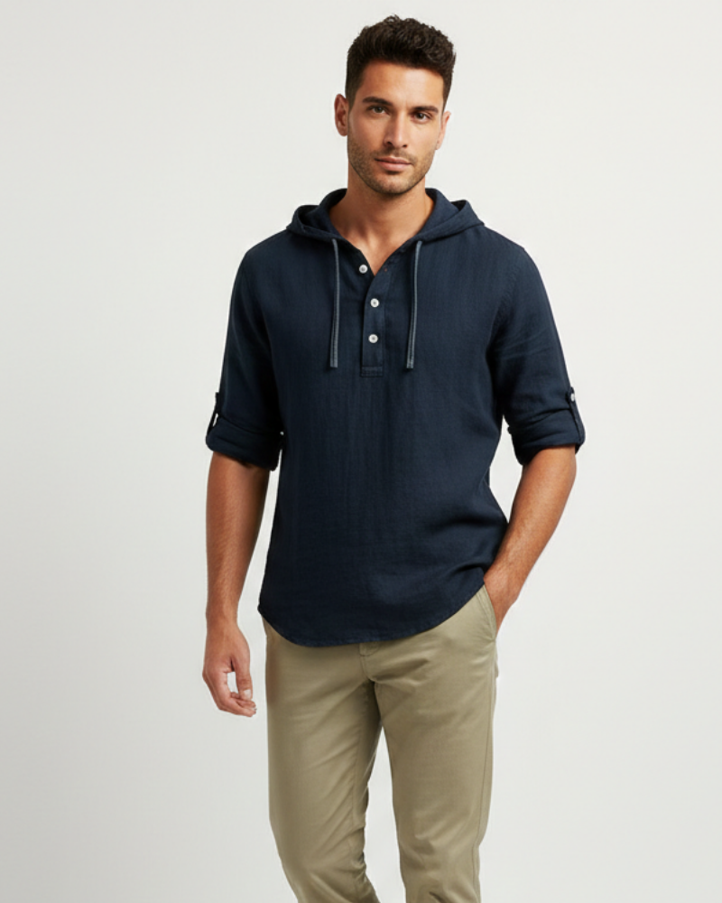 Noé Camicia da Uomo in Lino con Cappuccio – 100% Naturale, Traspirante e Stile Moderno