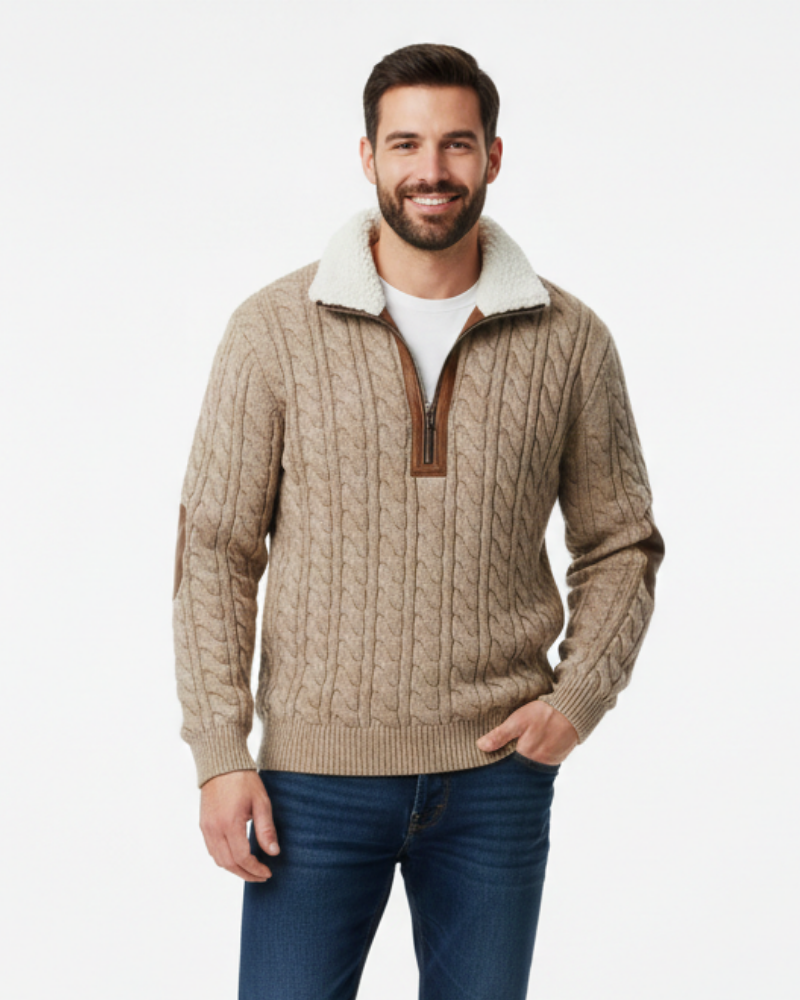 Quade Herretrøye med Dobbelt Krage – Isolerende Strikk, Varig Komfort og Ren Stil