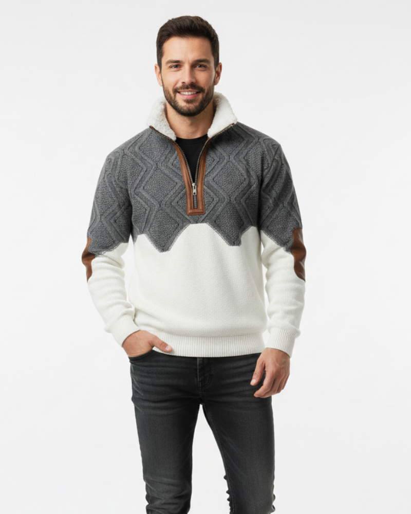 Quade Herretrøye med Dobbelt Krage – Isolerende Strikk, Varig Komfort og Ren Stil