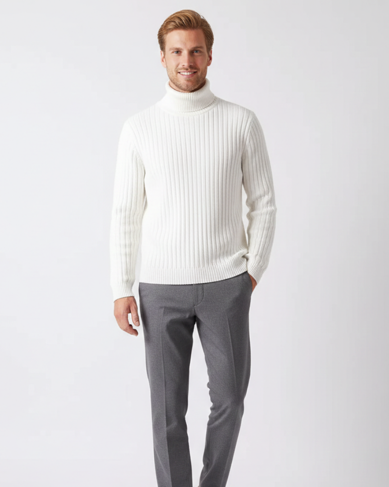 James Pull Col Roulé Homme – Maille Côtelée Confortable, Chaud & Élégant