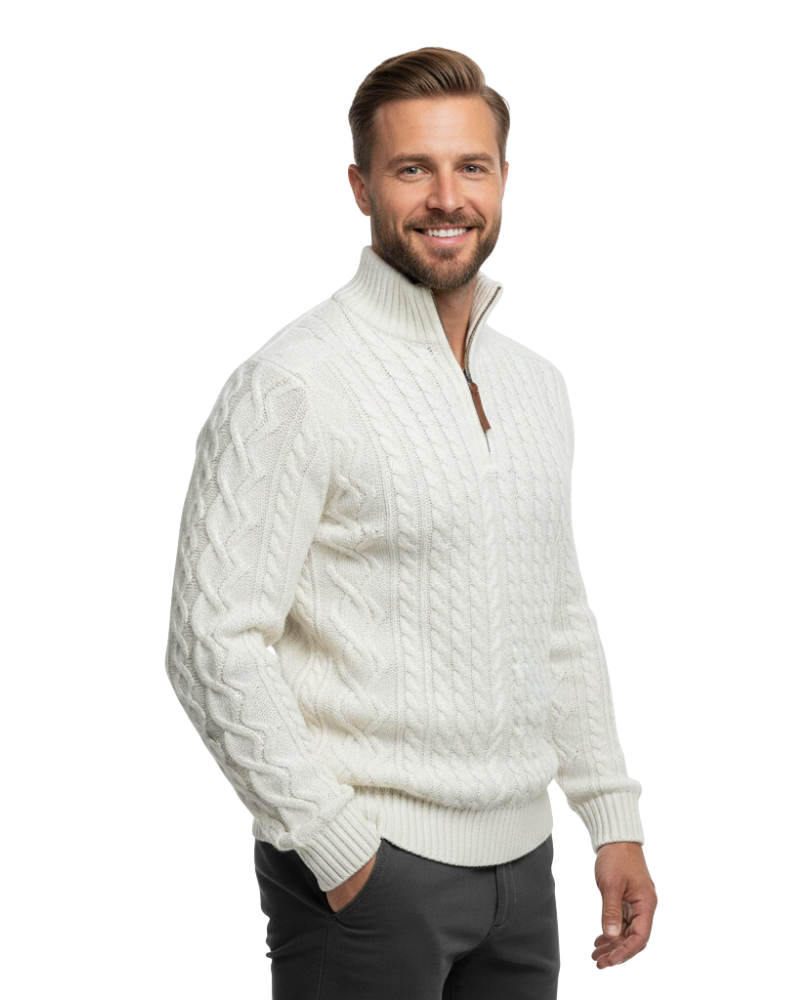 Vhong Pull Homme à Demi-Zip – Maille Câblée Chaude, Col Haut & Style Intemporel
