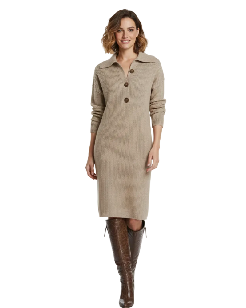 Vestido Midi Desiree para Mujer – Corte Cómodo con Botones en el Cuello Estilo Elegante Diario