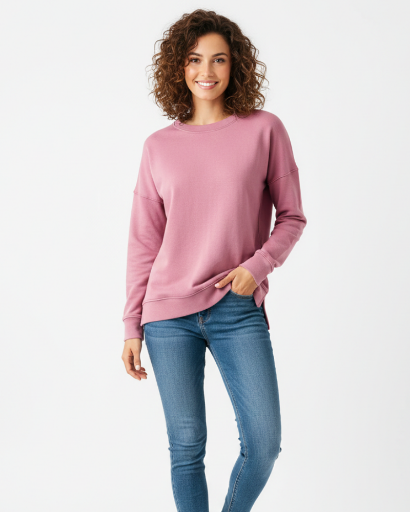Clang Sweatshirt Bomuld Kvinde – Komfortabel Trøje Relaxed Pasform med Rund Hals & Ribbet Afslutning