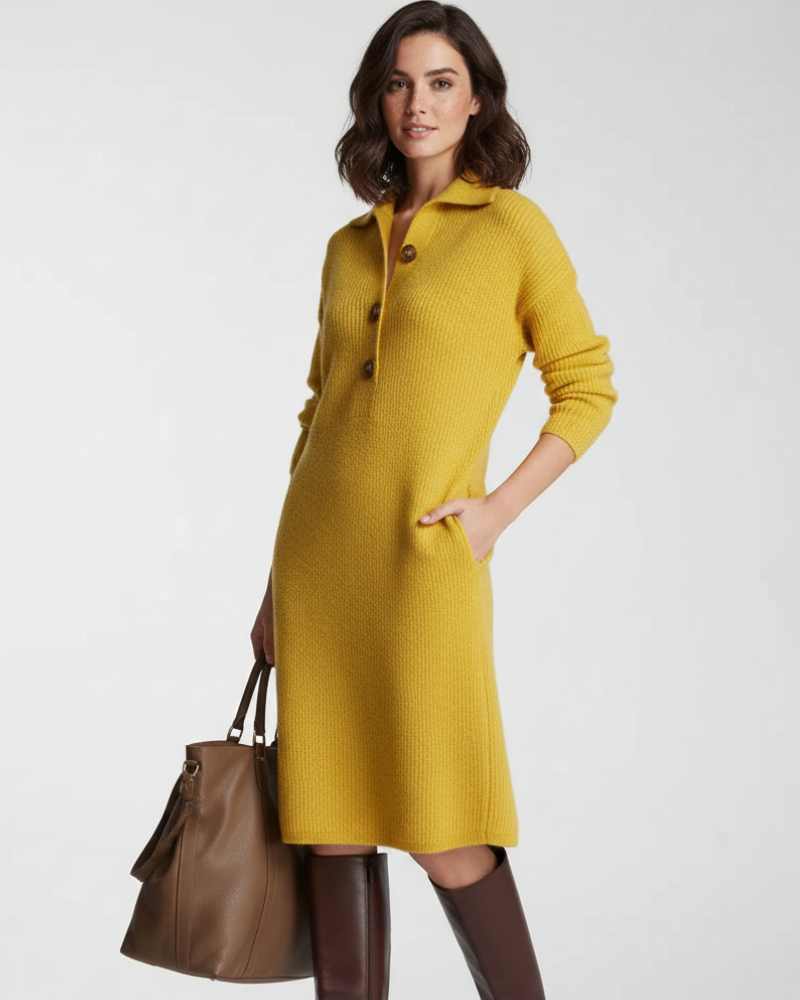 Desiree Robe Midi Femme – Coupe Confort avec Boutonnage au Col Style Élégant Quotidien