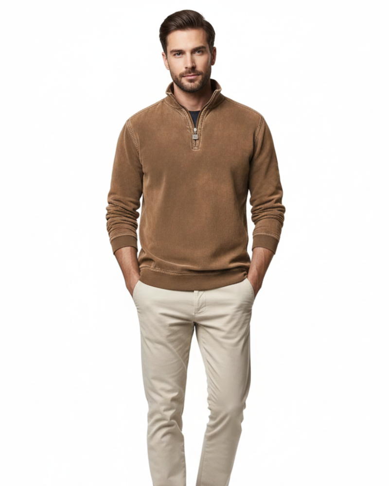 Luka Pull Polaire Herre med Kvart Lynlås – Varm Sweatshirt Regular Fit Casual Efterår & Vinter