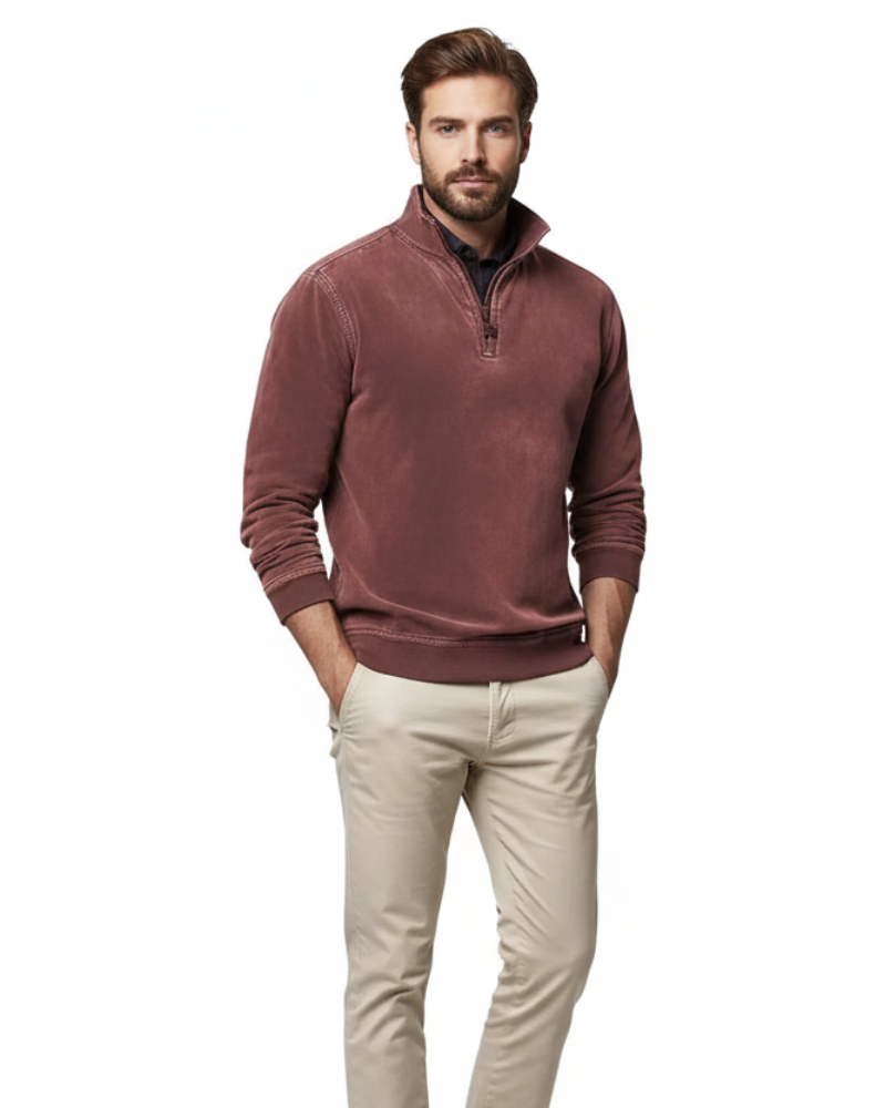 Luka Pull Polaire Herre med Kvart Lynlås – Varm Sweatshirt Regular Fit Casual Efterår & Vinter