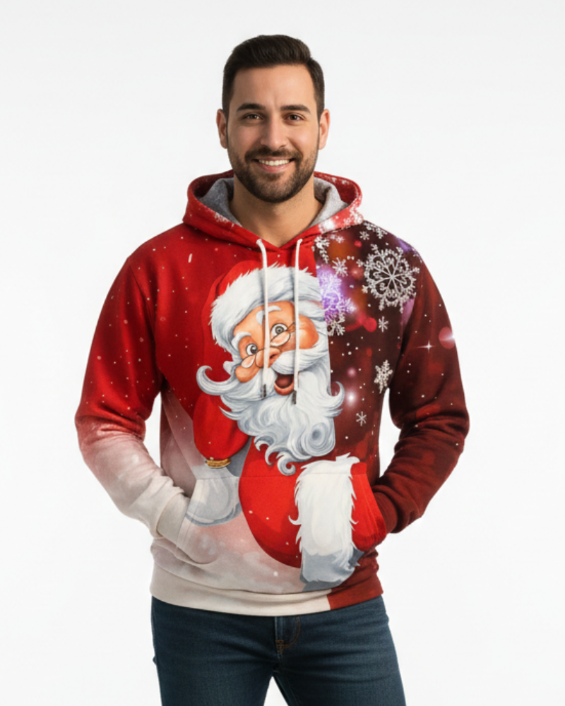 Jack Pull julemand til mænd med hætte – varm festlig sweatshirt med vintermotiv og lange ærmer