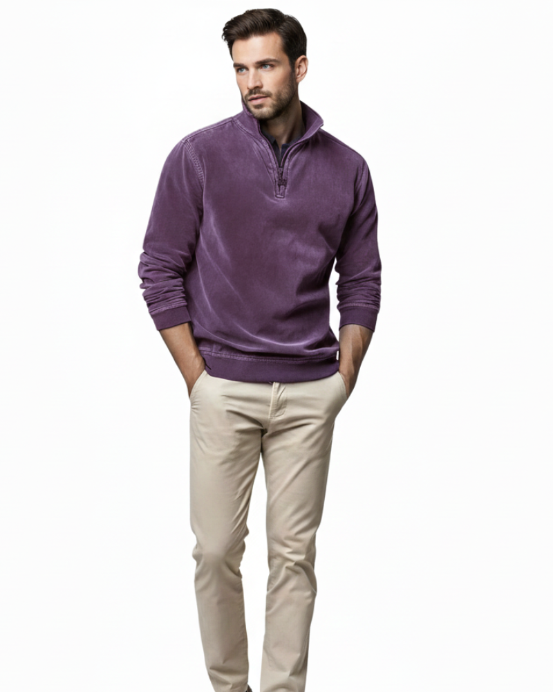 Luka Pull Polaire Herre med Kvart Lynlås – Varm Sweatshirt Regular Fit Casual Efterår & Vinter
