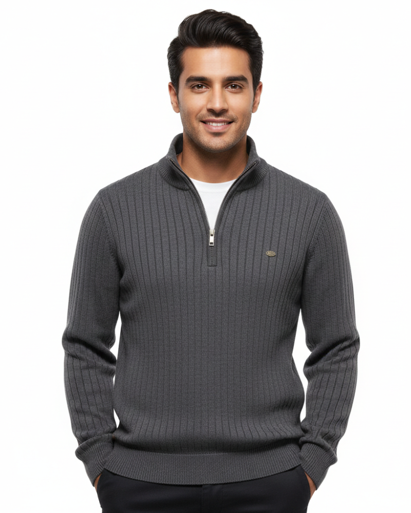 Simon Pull Herre Halv Lynlås Tekstureret – Struktureret Strik & Moderne Stil
