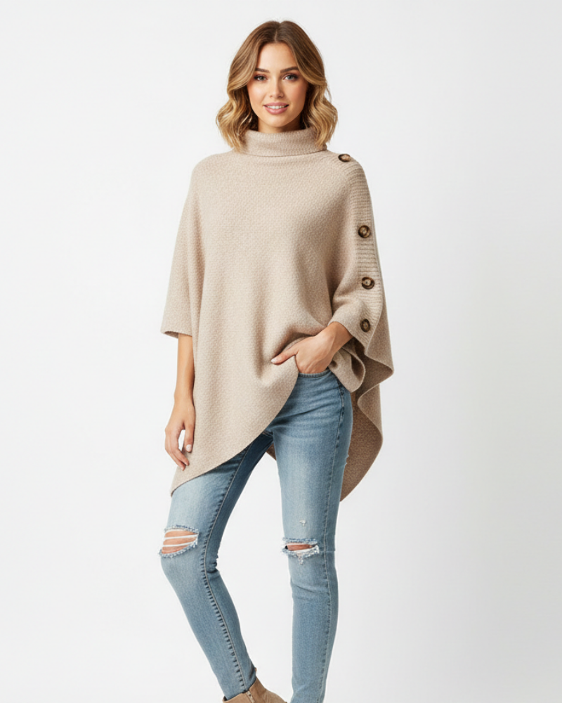 Elayne Poncho Laine Femme – Poncho Oversize Élégant avec Col Haut & Finition Asymétrique