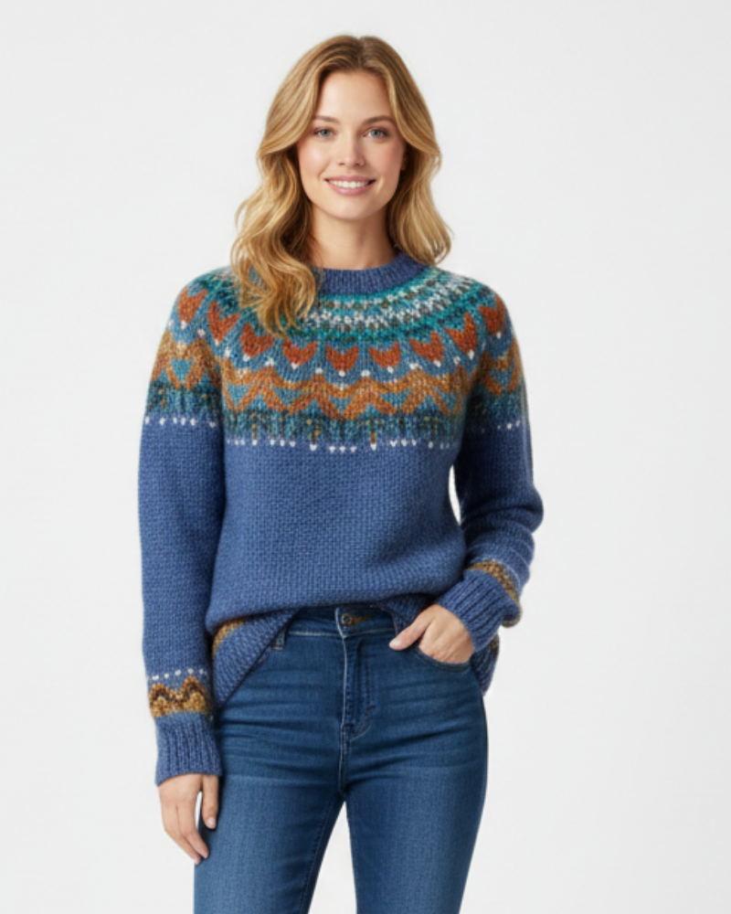 Clara Pull Femme Fair Isle Coloré – Pull Tricoté Chaud et Confortable pour l’Hiver