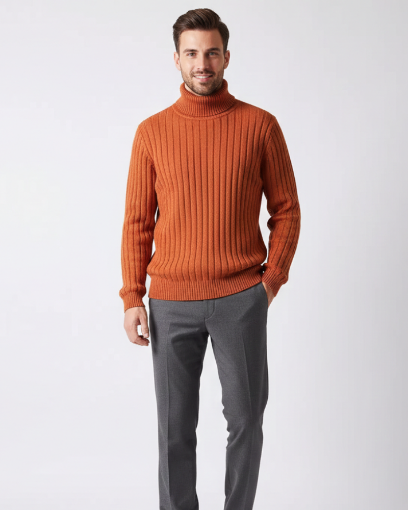 James Pull Col Roulé Homme – Maille Côtelée Confortable, Chaud & Élégant