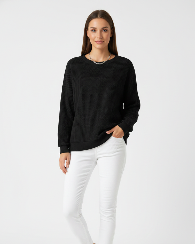 Dahlia Pull Femme Maille Waffle – Coupe Oversize, Coton Doux & Style Casual Confort