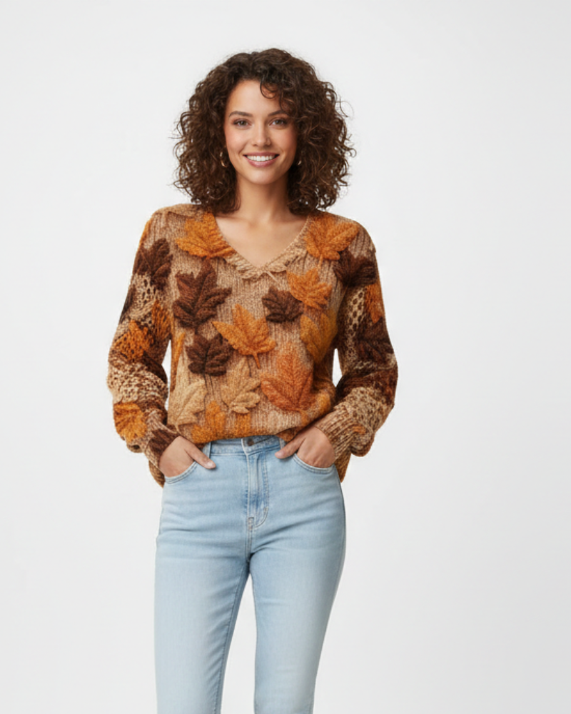 Nancy suéter mujer tejido ligero – malla aireada con motivo floral y cuello en V elegante