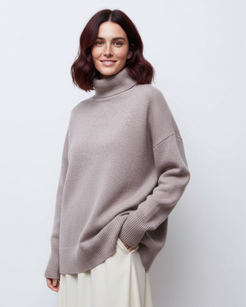 Clara Pull Col Oversize Femme – Tricot Chaud en Mélange Laine Mérinos Style Vintage