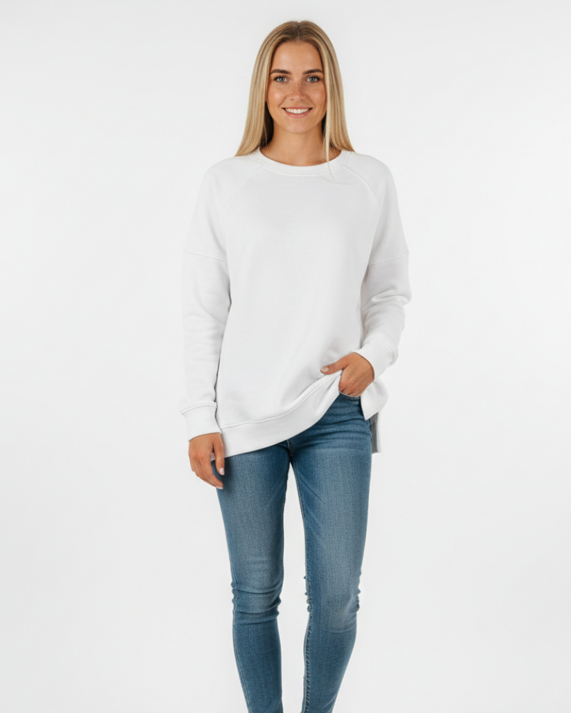 Clang Sweatshirt Bomuld Kvinde – Komfortabel Trøje Relaxed Pasform med Rund Hals & Ribbet Afslutning