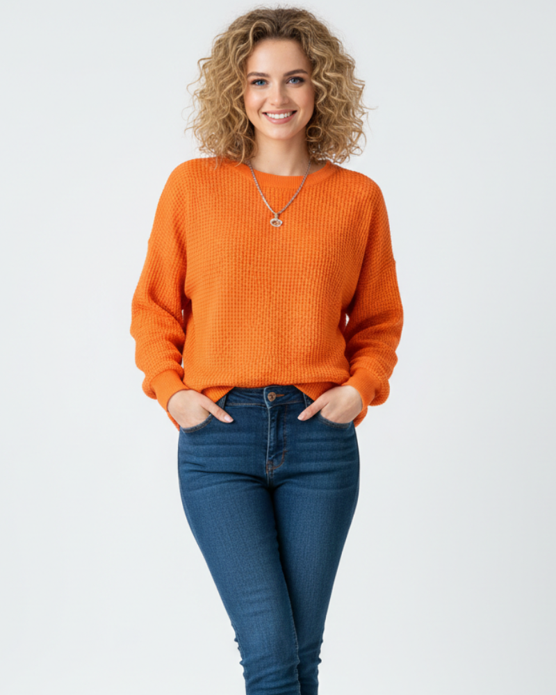Dahlia Pull Femme Maille Waffle – Coupe Oversize, Coton Doux & Style Casual Confort