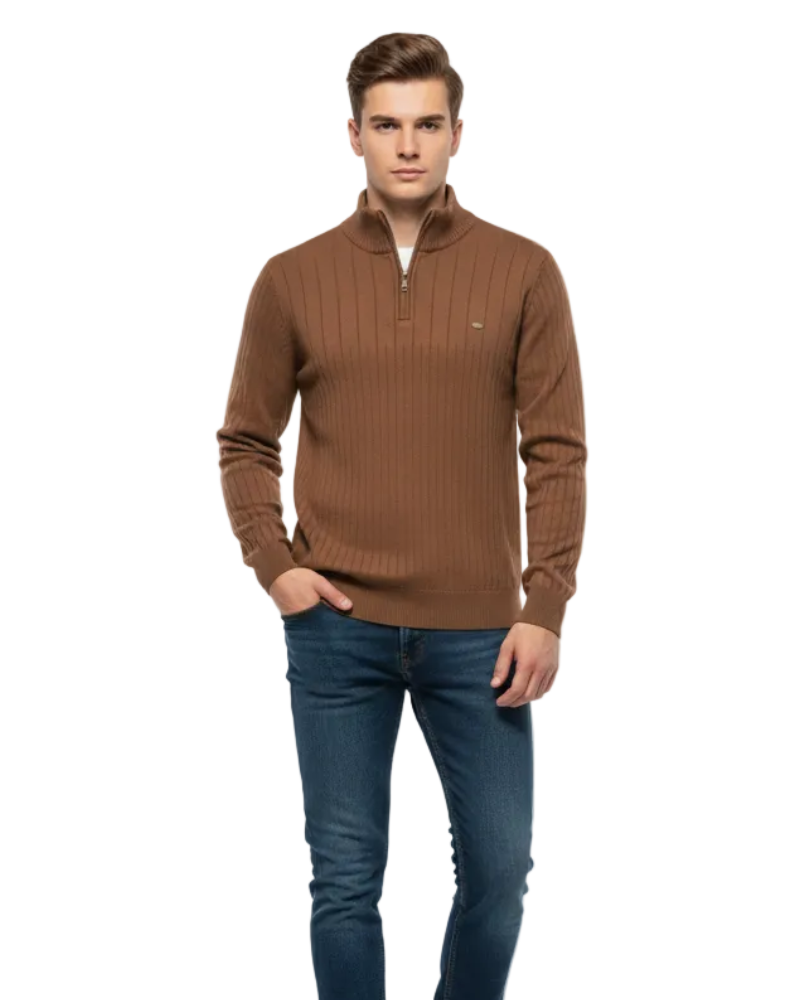 Simon Pull Herre Halv Lynlås Tekstureret – Struktureret Strik & Moderne Stil