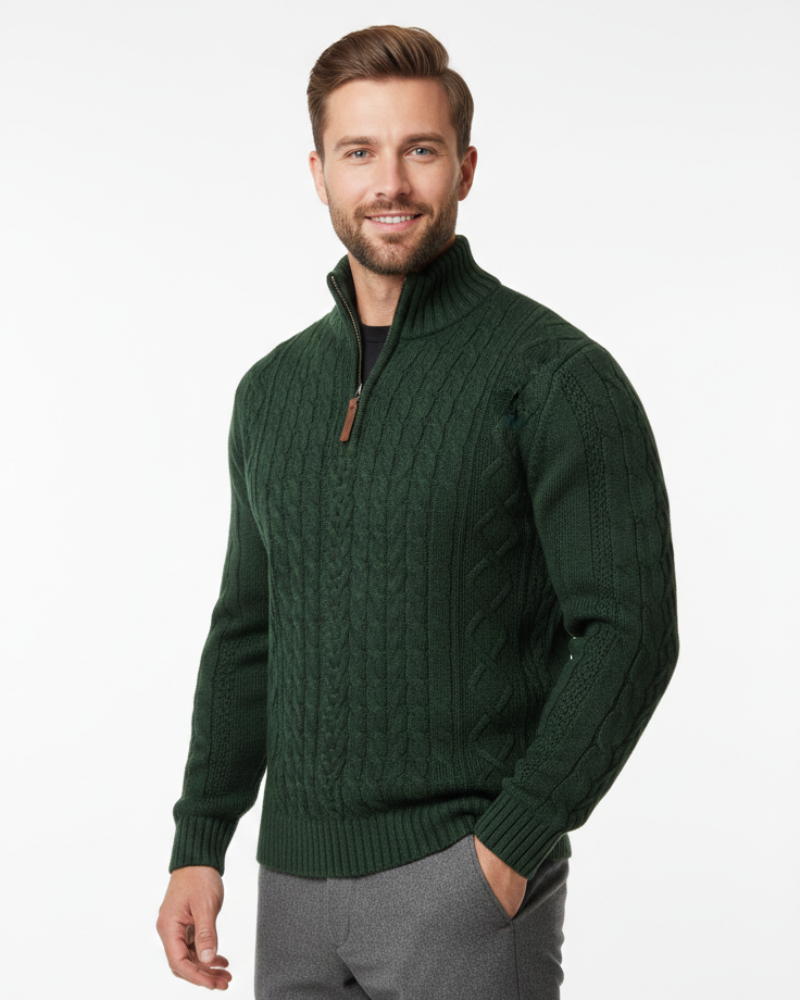 Vhong Férfi Félcipzáras Pulóver – Meleg Fonott Kötésű, Magas Nyakú és Időtlen Stílusú