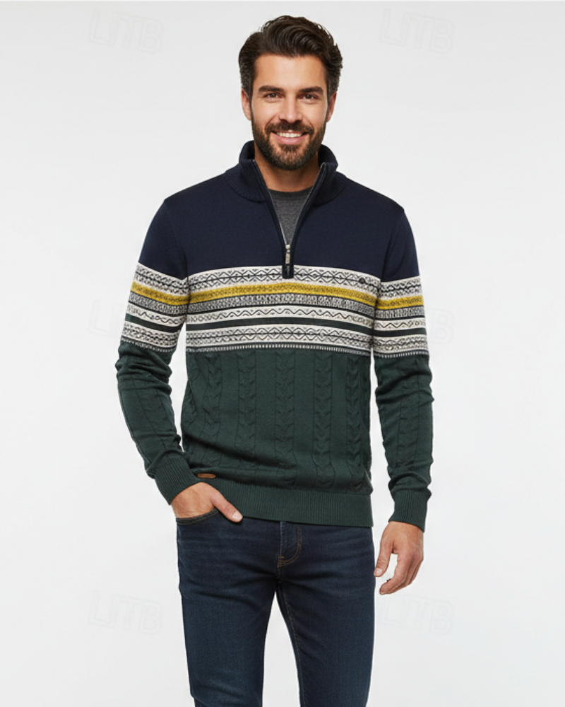 Perry Pull Pánský Polozip – Elegantní Slim Fit Pletený Svetr s Žebrovanými Manžetami na Zimu