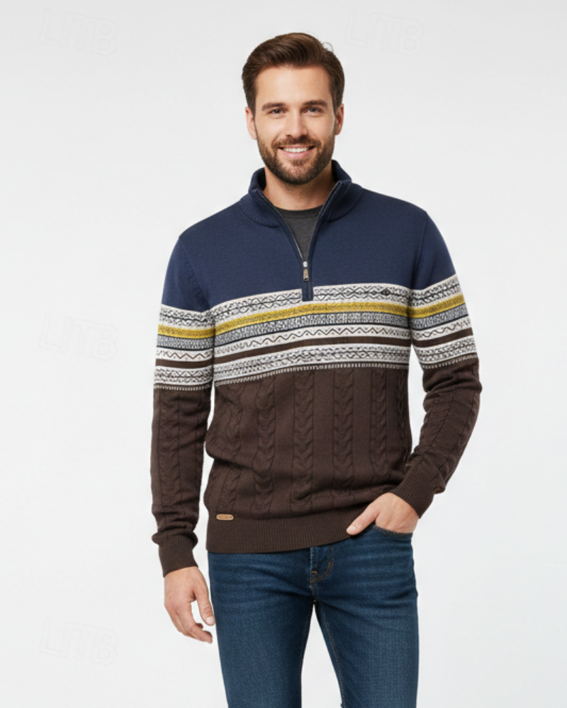 Perry Pull Pánský Polozip – Elegantní Slim Fit Pletený Svetr s Žebrovanými Manžetami na Zimu