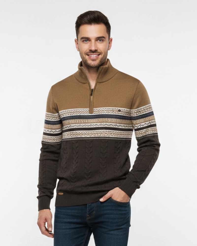 Perry Pull Pánský Polozip – Elegantní Slim Fit Pletený Svetr s Žebrovanými Manžetami na Zimu