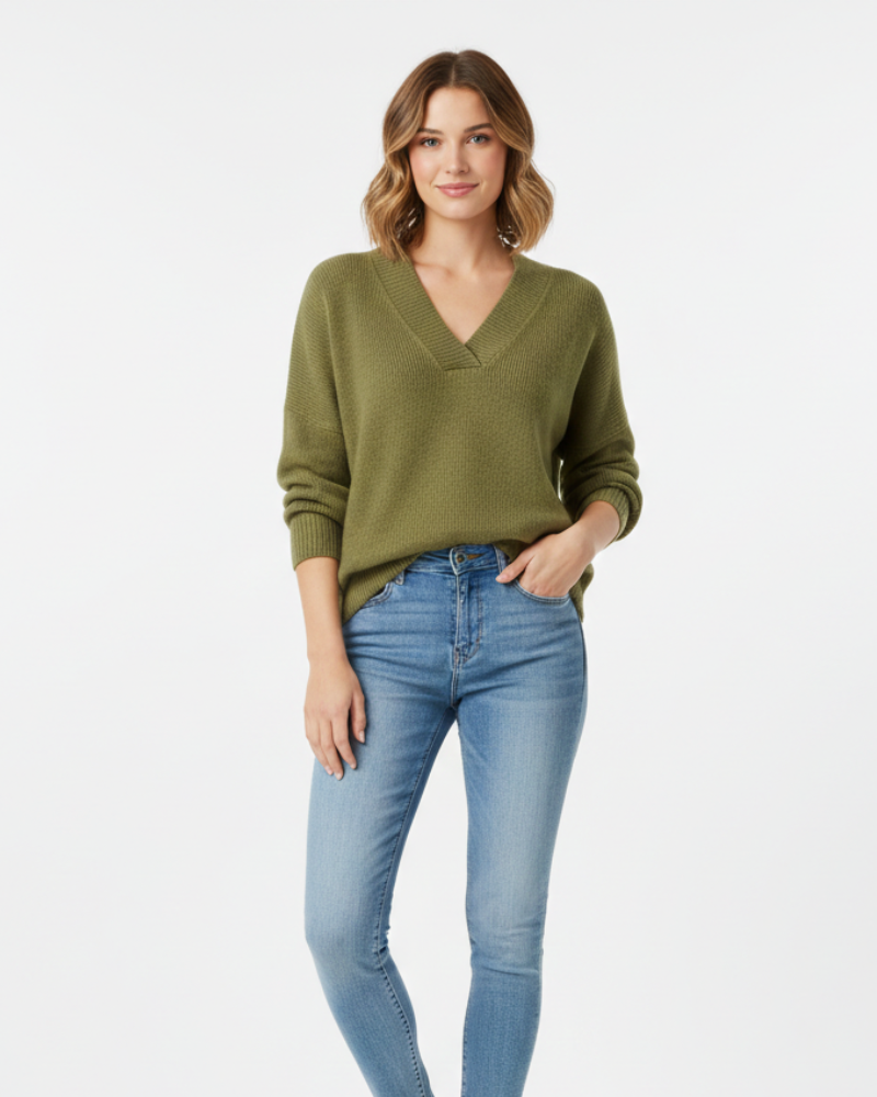 Jersey Alexandra para mujer con cuello en V suave – Corte fluido y elegancia diaria otoño/invierno
