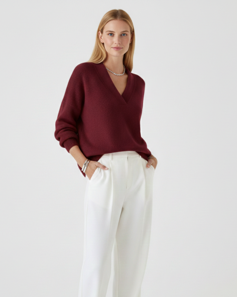 Jersey Alexandra para mujer con cuello en V suave – Corte fluido y elegancia diaria otoño/invierno