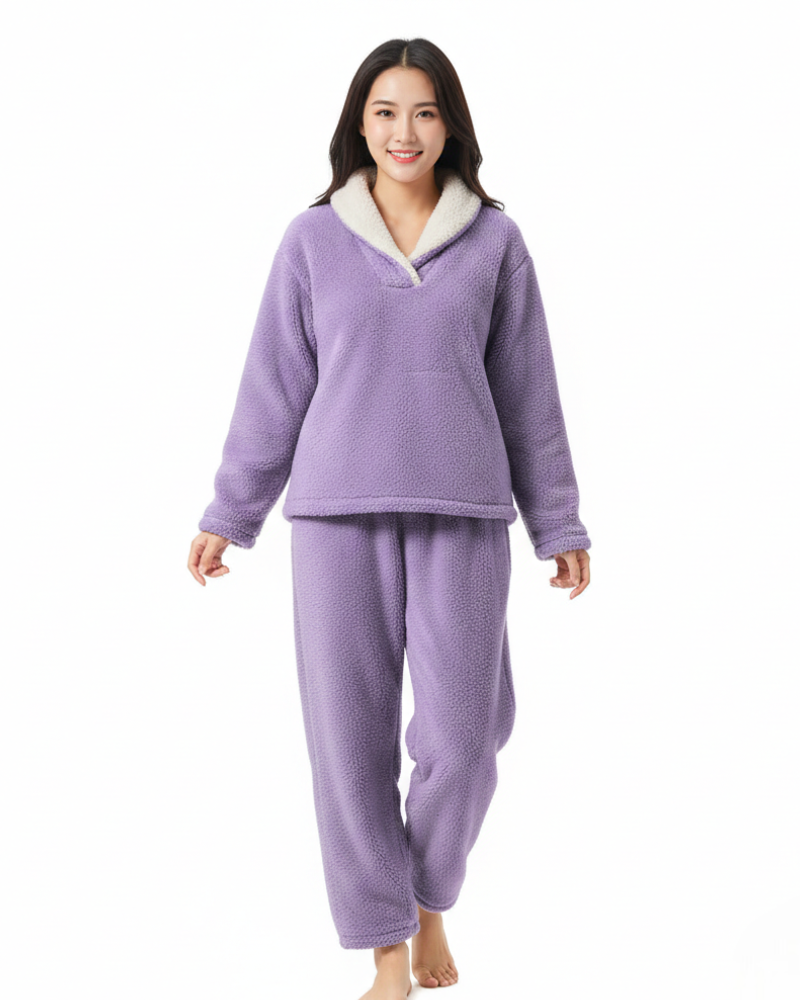 Emmalyn Pyjama Polaire Femme – Ensemble Doux et Chaud avec Haut Manches Longues et Pantalon