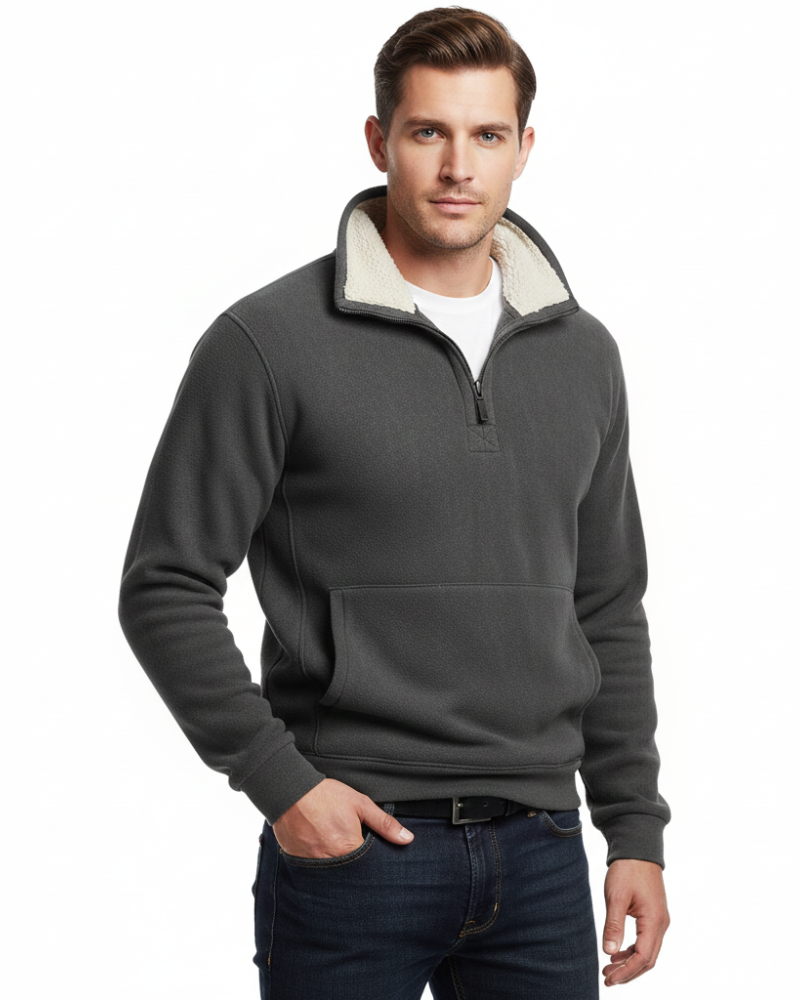 Marky Pánská Mikina na Zip – Poloviční Zip, Fleece Podšívka s Vysokým Límcem a Volným Střihem