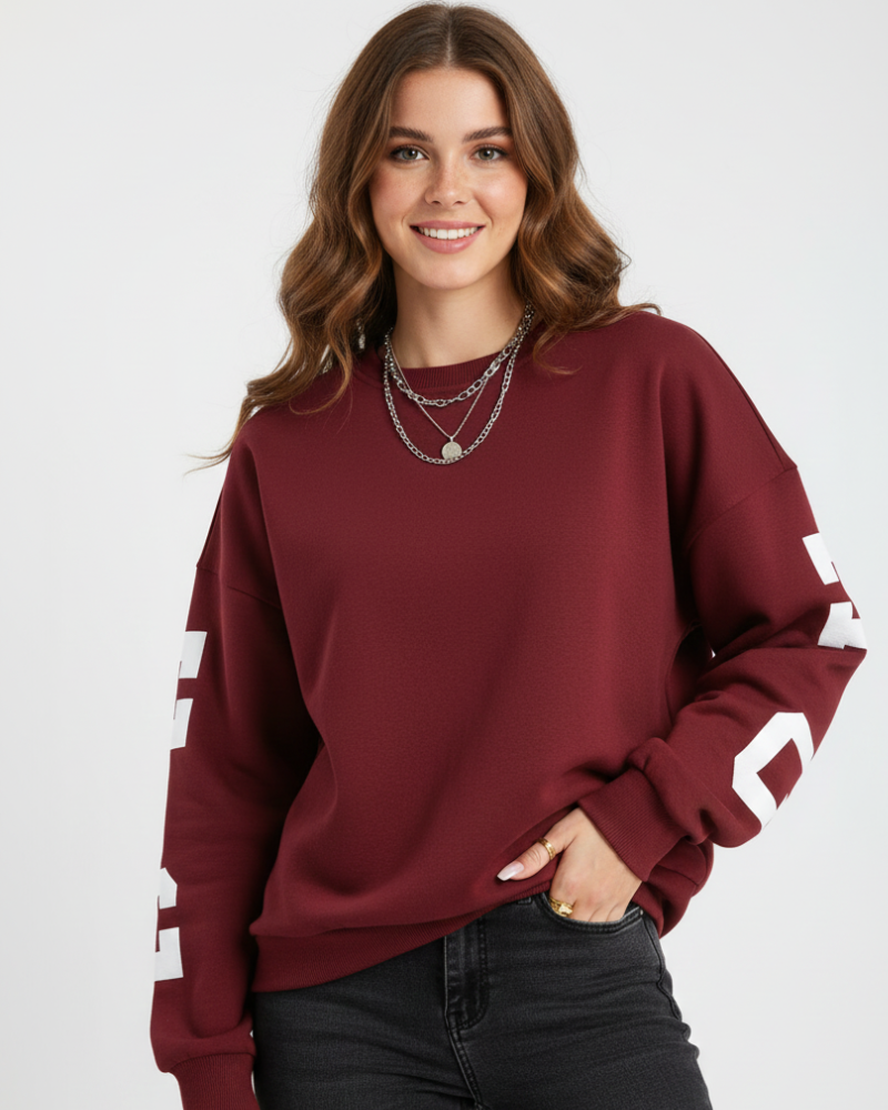 Arvery Sweatshirt Oversize Femme – Pull en Coton avec Manches Graphiques & Col Rond