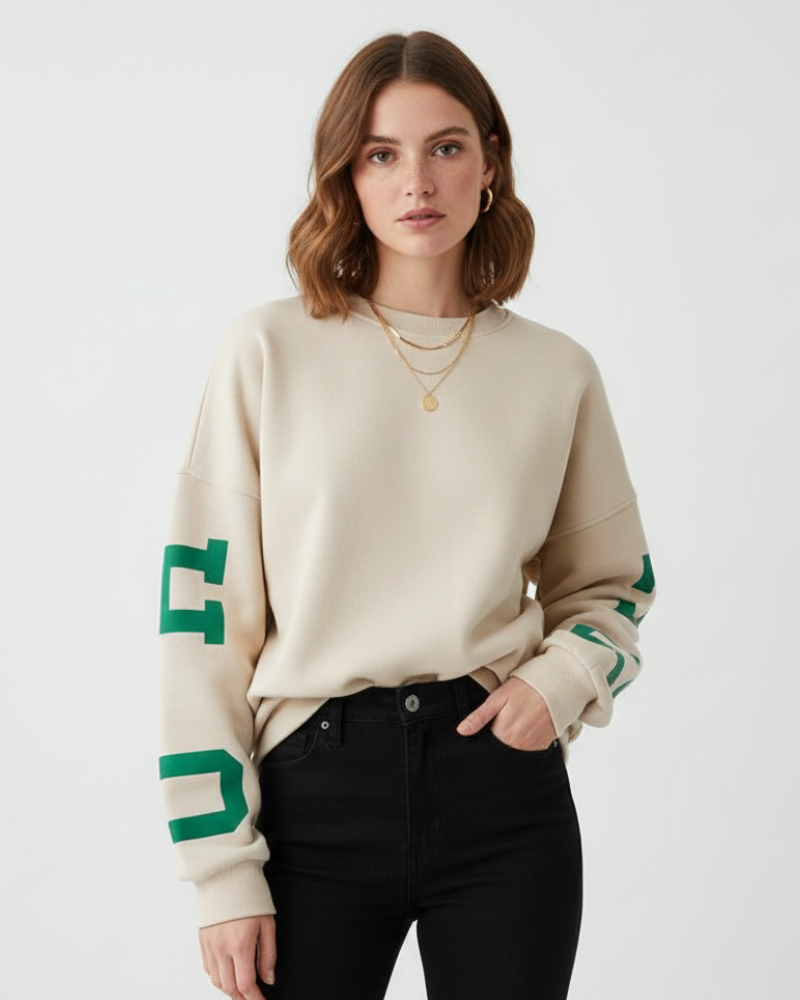 Arvery Sweatshirt Oversize Femme – Pull en Coton avec Manches Graphiques & Col Rond