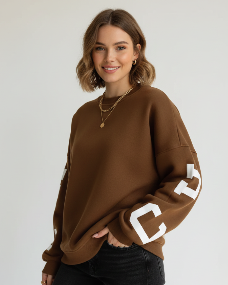 Arvery Sweatshirt Oversize Femme – Pull en Coton avec Manches Graphiques & Col Rond