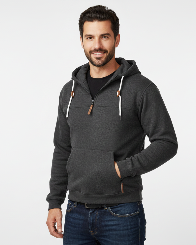 Jess férfi téli kapucnis pulóver – Meleg kapucnis pulóver cipzáras zsebekkel és sportos stílussal