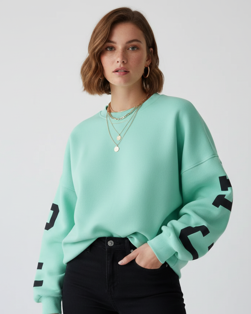 Arvery Sweatshirt Oversize Femme – Pull en Coton avec Manches Graphiques & Col Rond