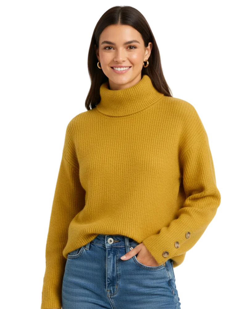 Eliana Suéter de Cuello Alto para Mujer – Suéter Elegante con Detalles de Botones y Corte Atemporal