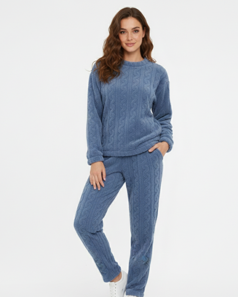 Conjunto de Roupa de Descanso Lunie para Mulher – Pijama de Pêlo Polar Dois Peças Quente e Confortável