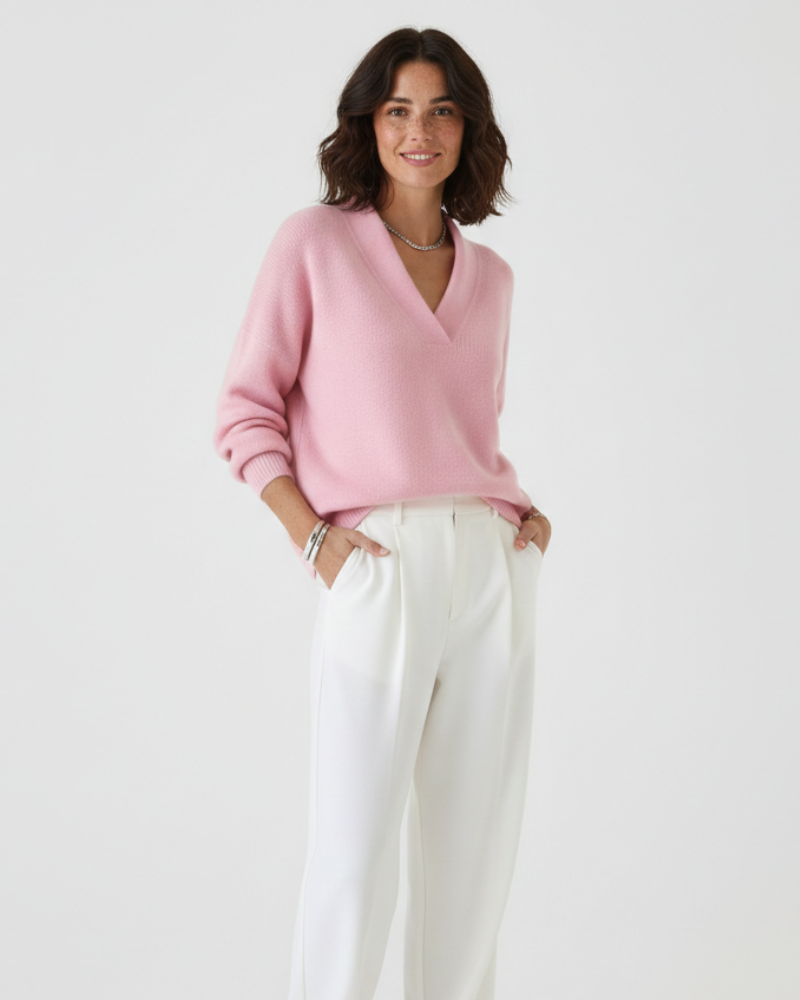 Jersey Alexandra para mujer con cuello en V suave – Corte fluido y elegancia diaria otoño/invierno