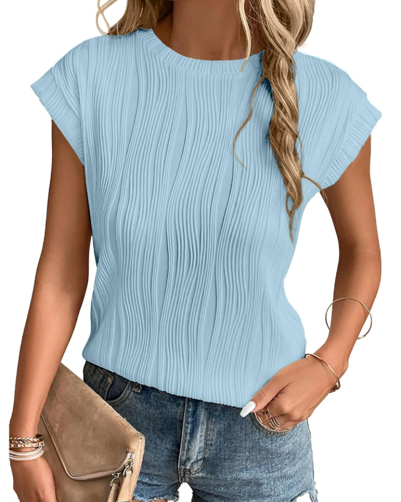T-shirt Zuri Mulher – Top Malha Texturada Mangas Morcego & Corte Solto Chic