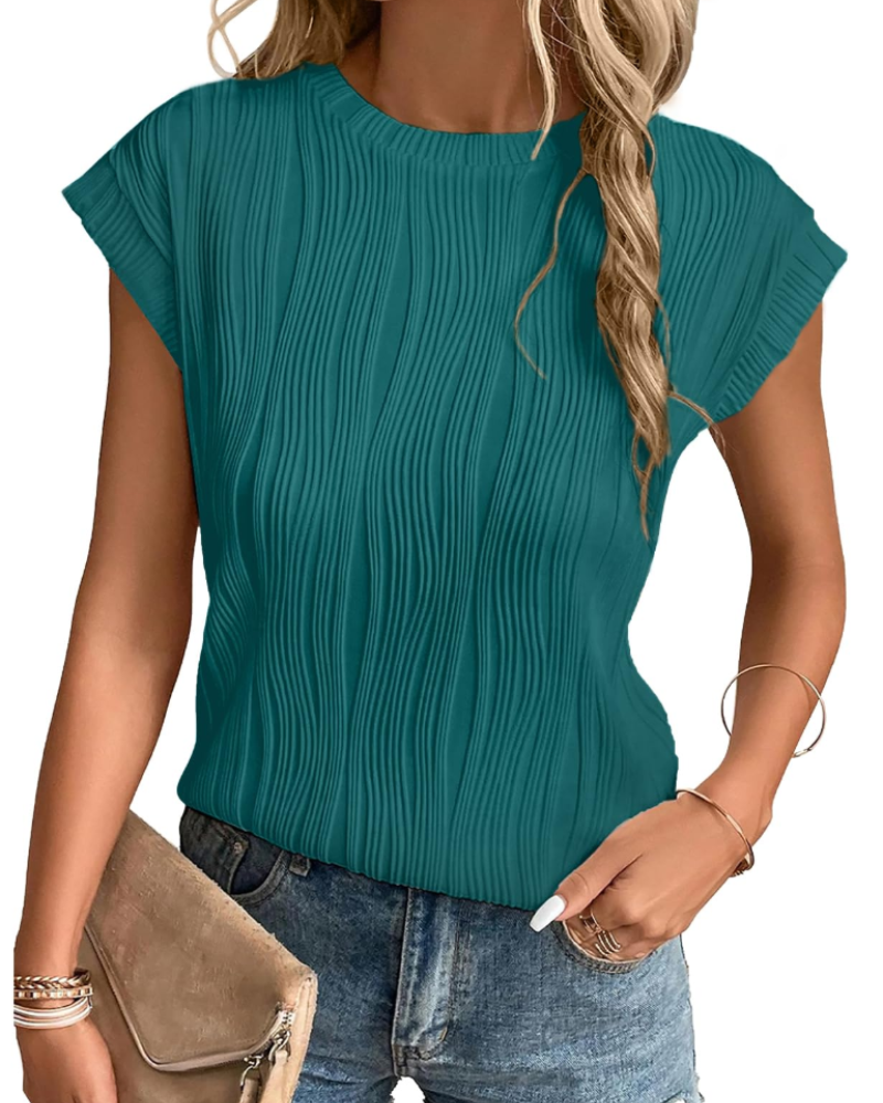 T-shirt Zuri Mulher – Top Malha Texturada Mangas Morcego & Corte Solto Chic