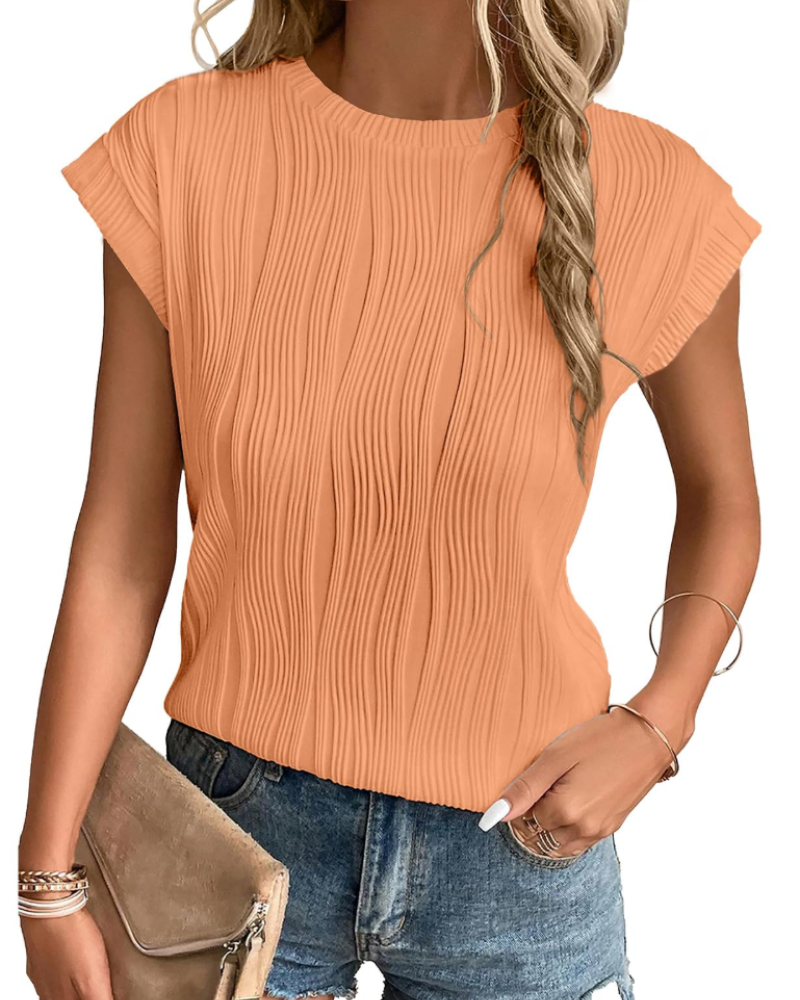T-shirt Zuri Mulher – Top Malha Texturada Mangas Morcego & Corte Solto Chic