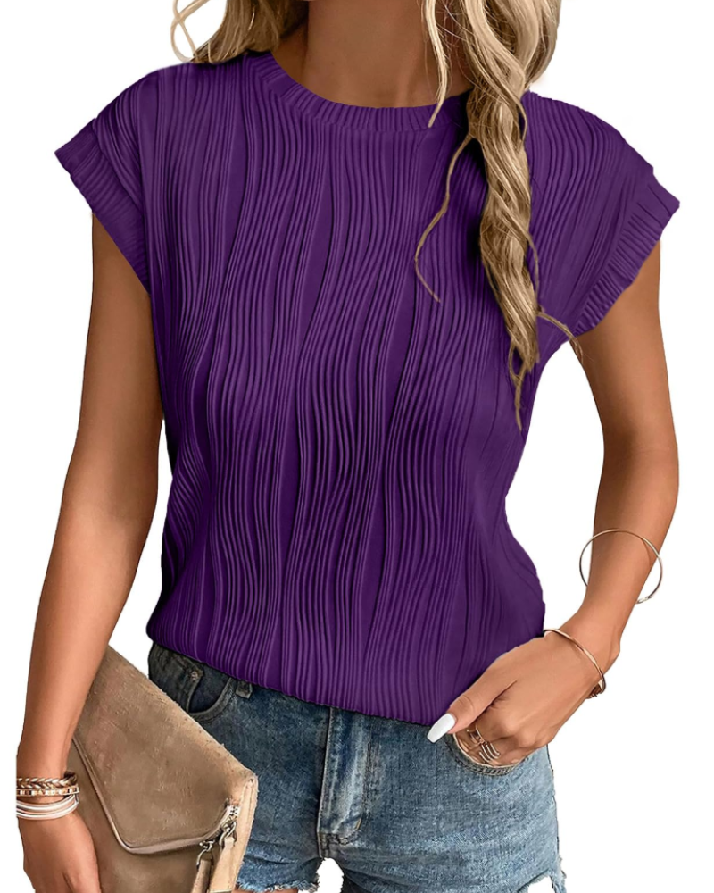 T-shirt Zuri Mulher – Top Malha Texturada Mangas Morcego & Corte Solto Chic