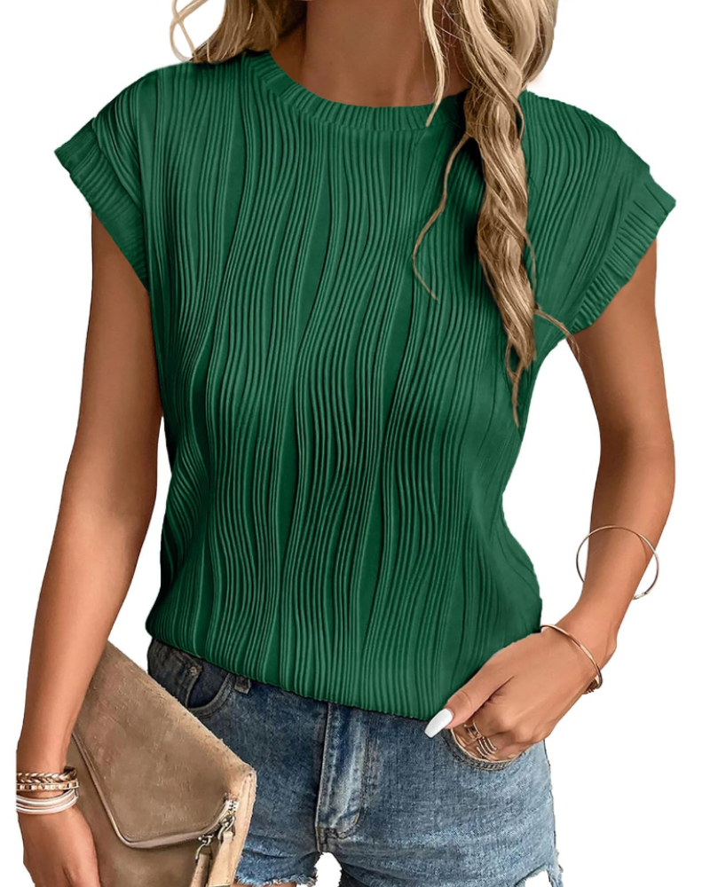 T-shirt Zuri Mulher – Top Malha Texturada Mangas Morcego & Corte Solto Chic