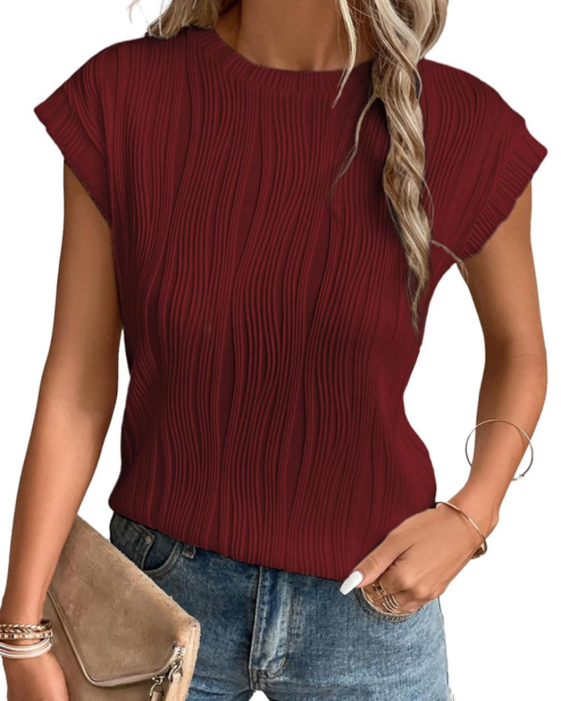 T-shirt Zuri Mulher – Top Malha Texturada Mangas Morcego & Corte Solto Chic