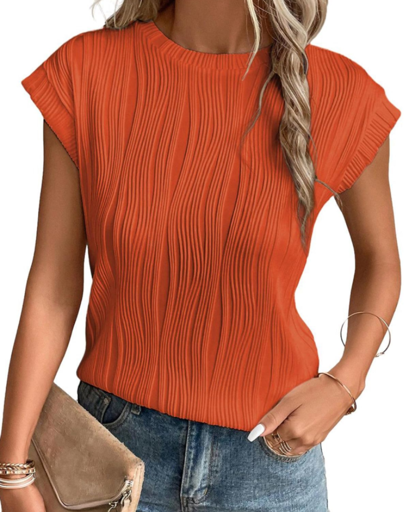 T-shirt Zuri Mulher – Top Malha Texturada Mangas Morcego & Corte Solto Chic