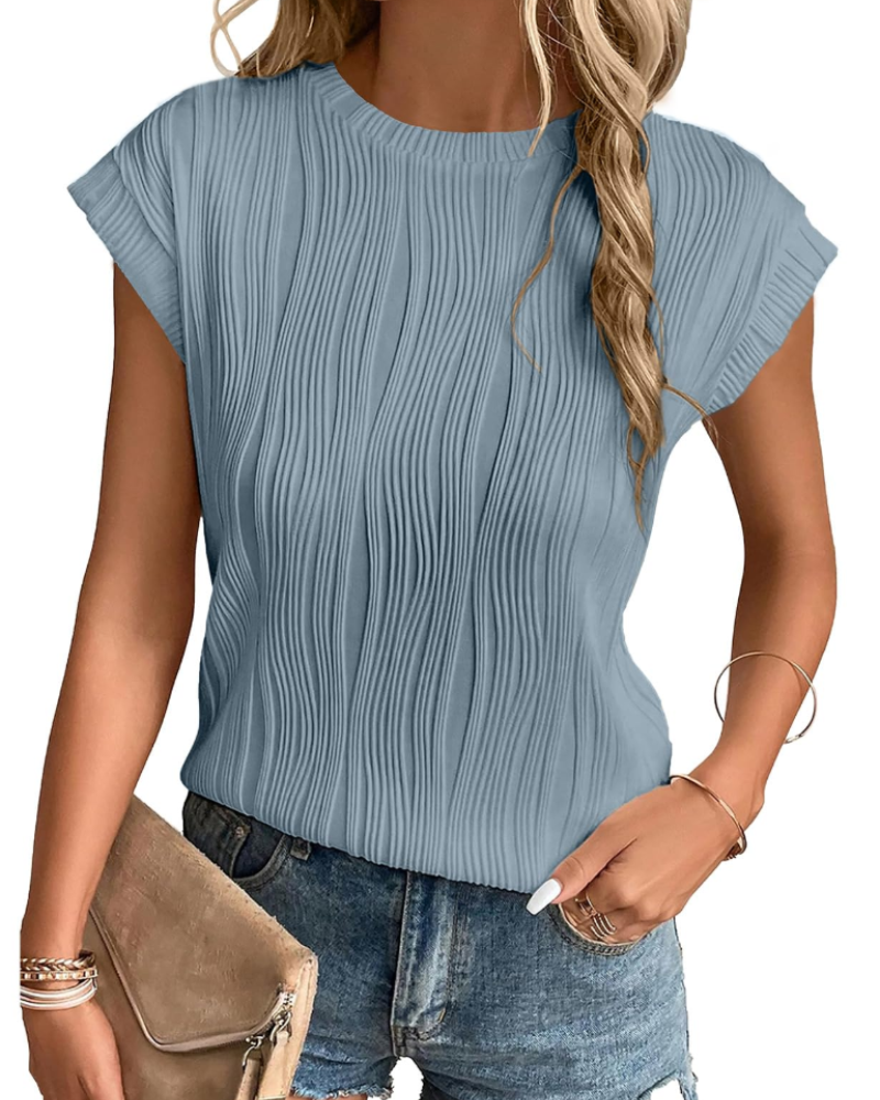 T-shirt Zuri Mulher – Top Malha Texturada Mangas Morcego & Corte Solto Chic