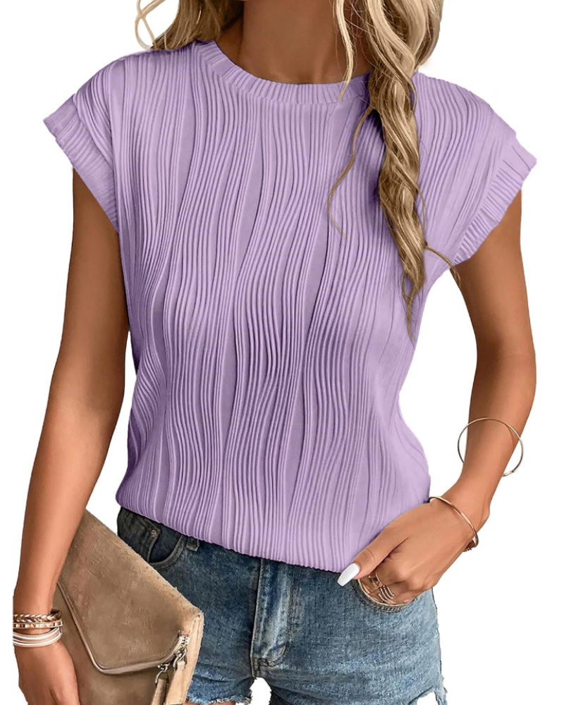 T-shirt Zuri Mulher – Top Malha Texturada Mangas Morcego & Corte Solto Chic